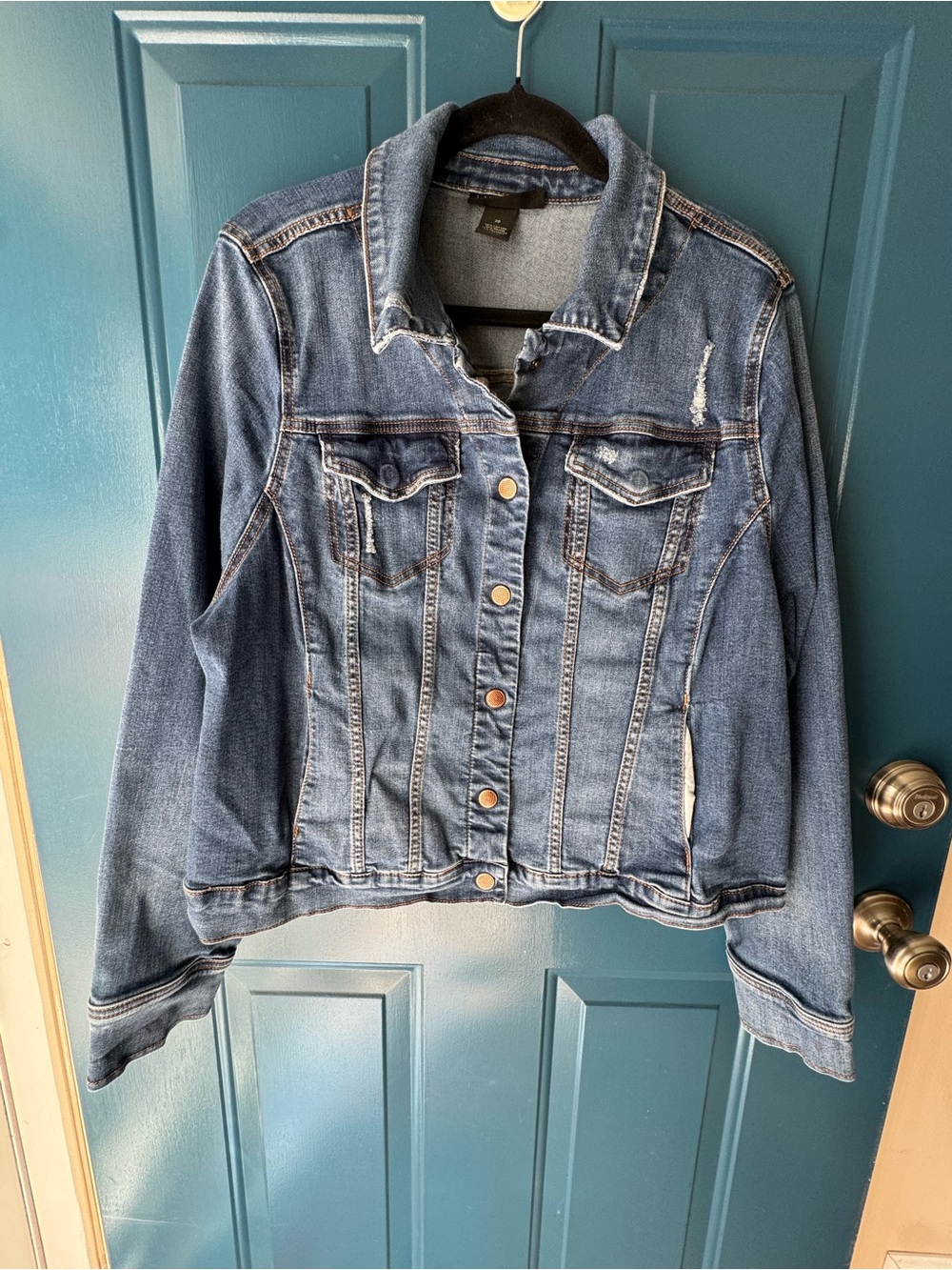 Lane Bryant Distressed Blue Denim Jean Jacket Size 20